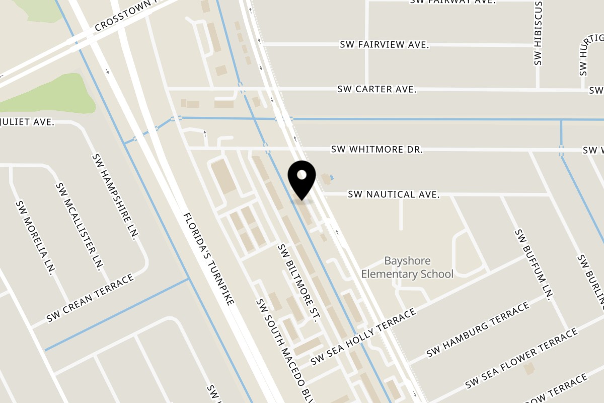 Map showing the location of South Florida Restaurant and Bar on 1622 SW Bayshore Blvd in Port St. Lucie